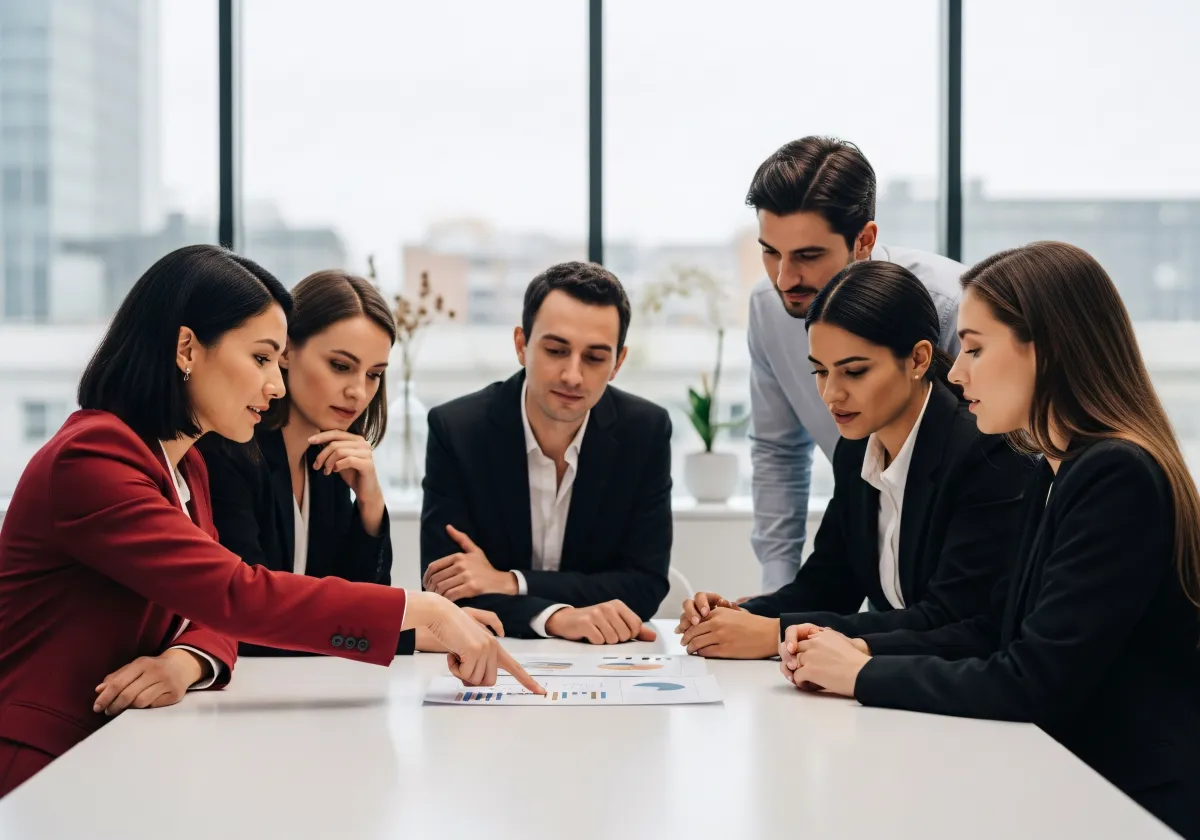 Consultor explicando informe a cliente español